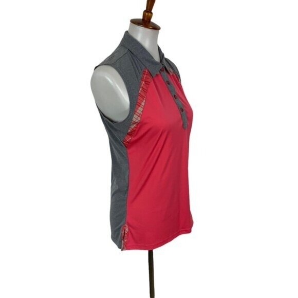 Alulr Aware Pink Sleeveless Golf Polo Shirt Collared Performance Stretch Medium - Picture 3 of 5